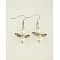 Trendy Glass Pearl Fairy Wing Dangle Earrings, with Tibetan Style Beads, Brass Earring Hooks, White, 45mm
