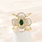 Brass Micro Pave Cubic Zirconia Cuff Rings for Women, Flower, with Glass and Shell, Rack Plating, Long-Lasting Plated, Lead Free & Cadmium Free, Real 18K Gold Plated, 20.5mm