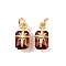 Brass Pave Cubic Zirconia Pendants, Rectangle with Star, with Jump Ring, Real 18K Gold Plated, Dark Red, 10.5x5.5x6mm
