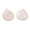 Natural Rose Quartz Pendants, with Golden Brass Edge, Faceted, Teardrop, 28x25x6mm, Hole: 1.6mm