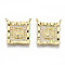Brass Micro Pave Clear Cubic Zirconia Pendant Link, Nickel Free, Square with Saint, Real 16K Gold Plated, 16.5x15.5x2mm, Hole: 1mm