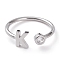 Brass Micro Pave Clear Cubic Zirconia Cuff Rings, Open Rings, Long-Lasting Plated, Platinum, Letter K, US Size 6, Inner Diameter: 17mm