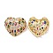 Brass Micro Pave Cubic Zirconia 2-Loop Pendants, Cadmium Free & Lead Free, Hollow Heart Charms, Real 18K Gold Plated, 30x33x13mm, Hole: 2.5x5.5mm