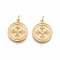 Brass Pendants, Lead Free & Cadmium Free, Flat Round with Cross, Matte Gold Color, 18.5x16x2mm, Hole: 3.5mm