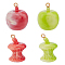 8Pcs 4 Styles Opaque Resin Pendants, with Light Gold Iron Loops, Apple Charm, Mixed Color, 24.5~25.5x17.5~20x16.5~20mm, Hole: 2mm, 2pcs/stysle
