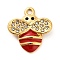 304 Stainless Steel Crystal Rhinestone Pendants, Enamel Style, Real 18K Gold Plated, Bees, Red, 17.5x17x2.5mm, Hole: 1.8mm