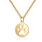 201 Stainless Steel Pendants Necklaces, Flat Round with Dog's Paw, Golden, 16.3 inch(40cm)x1mm