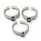 Natural Amethyst Adjustable Rings, with Platinum Brass Findings, Long-Lasting Plated, Jewely for Women, Rectangle, 5.2mm, Inner Diameter: Adjustable