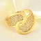 Brass Micro Pave Cubic Zirconia Adjustable Open Cuff Rings for Women, Cadmium Free & Nickel Free & Lead Free, Real 18K Gold Plated, 19mm, Inner Diameter: Adjustable