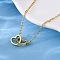 Interlocking Heart Brass Micro Pave Clear Cubic Zirconia Pendant Necklaces for Women, Real 18K Gold Plated, 15.94 inch(40.5cm)