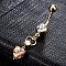 Piercing Jewelry, Brass Cubic Zirconia Navel Ring, Belly Rings, with Surgical Stainless Steel Bar, Cadmium Free & Lead Free, Real 18K Gold Plated, Heart, Orange, 45x8mm, Bar: 15 Gauge(1.5mm), Bar Length: 3/8