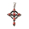 Dyed Synthetic Turquoise Pendants, Cross Charms, with 304 Stainless Steel Settings, Antique Silver, Red, 50x35x5.5mm, Hole: 7.5x3.5mm