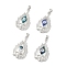 Halloween Natural Shell Pendants, Skull Charms, Dyed, with Rack Plating Platinum Tone Brass Findings, Mixed Color, 35x21.5x7mm, Hole: 6x3.5mm