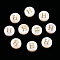Natural Freshwater Shell Beads, with Golden Plated Brass Etched Metal Embellishments, Flat Round with Letter, Letter H, 7.5~8x4~5mm, Hole: 0.8mm