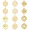 12Pcs 6 Style PVD Vacuum Plating 304 Stainless Steel Links connectors, Flat Round & Flower, Golden, 2pcs/style