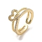 Brass Micro Pave Cubic Zirconia Open Cuff Rings, Cadmium Free & Nickel Free & Lead Free, Heart, Real 18K Gold Plated, US Size 5 3/4(16.3mm)