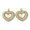 Brass Micro Pave Cubic Zirconia Pendants, Cadmium Free & Lead Free, with Shell, Heart, Real 18K Gold Plated, 19x20x3mm, Hole: 3mm
