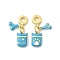 Brass Enamel European Dangle Charms, Rectangle & Bone Large Hole Pendants, Golden, Rack Plating, Long-Lasting Plated, Cadmium Free & Lead Free, Turquoise, 30mm, Hole: 4.5mm