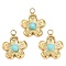 Synthetic Turquoise Flower Charms, 304 Stainless Steel Flower Charms, Real 18K Gold Plated, Ion Plating(IP), 12.5x10.5x2.8mm, Hole: 1.4mm