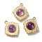 Natural Amethyst Pendants, Ion Plating(IP) 304 Stainless Steel Rhombus Charms, Real 18K Gold Plated, 20x18x6mm, Hole: 1.5mm