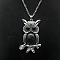 Alloy Rhinestone Pendant Necklaces, Platinum, Owl