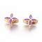 304 Stainless Steel Beads, Ion Plating (IP), with Enamel, Leaf, Golden, Violet, 5.6~5.7x9mm, Hole: 3.5mm