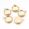 304 Stainless Steel Pendant Cabochon Settings, Plain Edge Bezel Cups, Flat Round, Real 24k Gold Plated, Tray: 12mm, 18x14x2mm, Hole: 2.4mm