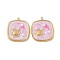 304 Stainless Steel Enamel Pendants, with ABS Plastic Imitation Pearl, Ion Plating(IP), Real 18K Gold Plated, Turtles, Square, 22.5x20x4mm, Hole: 1.5mm