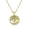 201 Stainless Steel Pendant Necklaces, with Polymer Clay Rhinestones, Flat Round with Tree of Life, Real 18K Gold Plated, 15.87 inch(40.3cm)