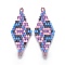MIYUKI & TOHO Handmade Japanese Seed Beads Links, Loom Pattern, Rhombus, Colorful, 40~41.5x16~16.7x1.7~1.8mm, Hole: 1.4~1.5mm