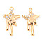 Brass Micro Pave Cubic Zirconia Pendants, Cadmium Free & Nickel Free & Lead Free, Star, Real 18K Gold Plated, 20.5x12x2.3mm, Hole: 1.4mm