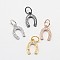 CZ Brass Micro Pave Cubic Zirconia Horse Shoe Charms, Mixed Color, 13x9x2mm, Jump Ring: 5x0.7mm