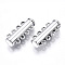 4-Strands Brass Magnetic Slide Lock Clasps, 8-Hole, Tube, Platinum, 24x10.5x6.5mm, Hole: 1.5mm