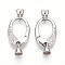 925 Sterling Silver Micro Pave Clear Cubic Zirconia Spring Gate Clasps, Oval with S925 Stamp, Platinum, 34x13x5mm, Hole: 3.5mm, Pendent: 6.5x5x5mm