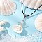Clam Shell Pendant Necklaces, Angel, with Glass Pearls Beads and Waxed Cotton Cord  Necklace for Women, White, 17.52 inch(44.5cm)