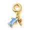 Brass Dodger Blue Enamel Clothes & Whistle European Dangle Charms, Large Hole Pendants, Cadmium Free & Nickel Free & Lead Free, Real 18K Gold Plated, 26mm, Hole: 5mm