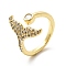 Clear Cubic Zirconia Whale Tail Shape Open Cuff Ring, Brass Jewelry for Women, Real 18K Gold Plated, Cadmium Free & Nickel Free & Lead Free, US Size 6(16.5mm)