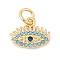 Brass Micro Pave Cubic Zirconia Pendants, Cadmium Free & Nickel Free & Lead Free, Evil Eye Charms, with Jump Ring, Real 18K Gold Plated, 9x11.5x2.5mm, Hole: 3.5mm