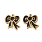 Ion Plating(IP) 304 Stainless Steel Enamel Charms, Real 18K Gold Plated, Bowknot Charm, Black, 12.5x12.5x1.5mm, Hole: 1mm