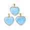 Handmade Lampwork Pendants, with Brass Findings, Long-Lasting Plated, Lead Free & Cadmium Free, Heart Charms, Light Sky Blue, 28x26x4mm, Hole: 6.5x4mm