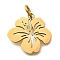 304 Stainless Steel Charms, with Jump Ring, Flower Charm, Laser Cut, Ion Plating(IP), Real 18K Gold Plated, 14x14.5x1mm, Hole: 3mm