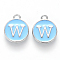 Platinum Plated Alloy Enamel Charms, Cadmium Free & Lead Free, Enamelled Sequins, Flat Round with Letter, Letter.W, 14x12x2mm, Hole: 1.5mm