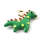 Alloy Enamel Pendants, Golden, Dinosaur Charm, Lime Green, 13.5x19x4.3mm, Hole: 1.6mm