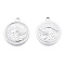 Non-Tarnish 201 Stainless Steel Pendants, Flat Round with Spindrift, Stainless Steel Color, 24x20.5x2mm, Hole: 2.5mm