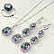 Oval Alloy Colorful Cubic Zirconia Pendant Necklaces & Hoop Earrings & Rings Sets, Platinum, 16.5mm & 450mm & 65mm