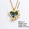 Fashionable Brass Pave Natural Paua Shell & Clear Cubic Zirconia Pendant Necklaces for Daily Parties, Golden, Heart, 15.75 inch(40cm)