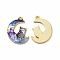 Alloy Printed Pendants, Cadmium Free & Nickel Free & Lead Free, Moon With Owl, Cornflower Blue, 20.5x16x1.5mm, Hole: 1.5mm