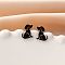 Stainless Steel Dog Stud Earrings, Left and Right, Black, 60x40mm