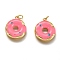 Brass Enamel Pendants, Long-Lasting Plated, Real 18K Gold Plated, with Jump Ring, Imitation Food, Donut Shape, Pink, 15x13x2.7mm, Hole: 2.6mm