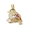 Rack Plating Brass Micro Pave Cubic Zirconia Robin Bird Pendants, Long-Lasting Plated, Lead Free & Cadmium Free, Bird Charms, Real 18K Gold Plated, 23x19x5mm, Hole: 4x3mm